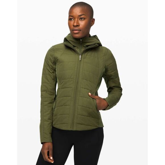 Lululemon Another Mile Jacket Landscape Green Size 8 Hooded Puffer Active Runner - Picture 1 of 10